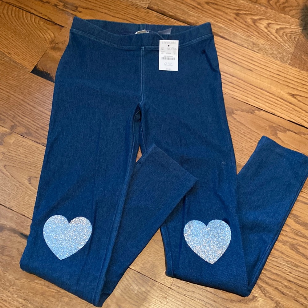 NWT J Crew Crewcuts Jeggings with sparkling heart patches.